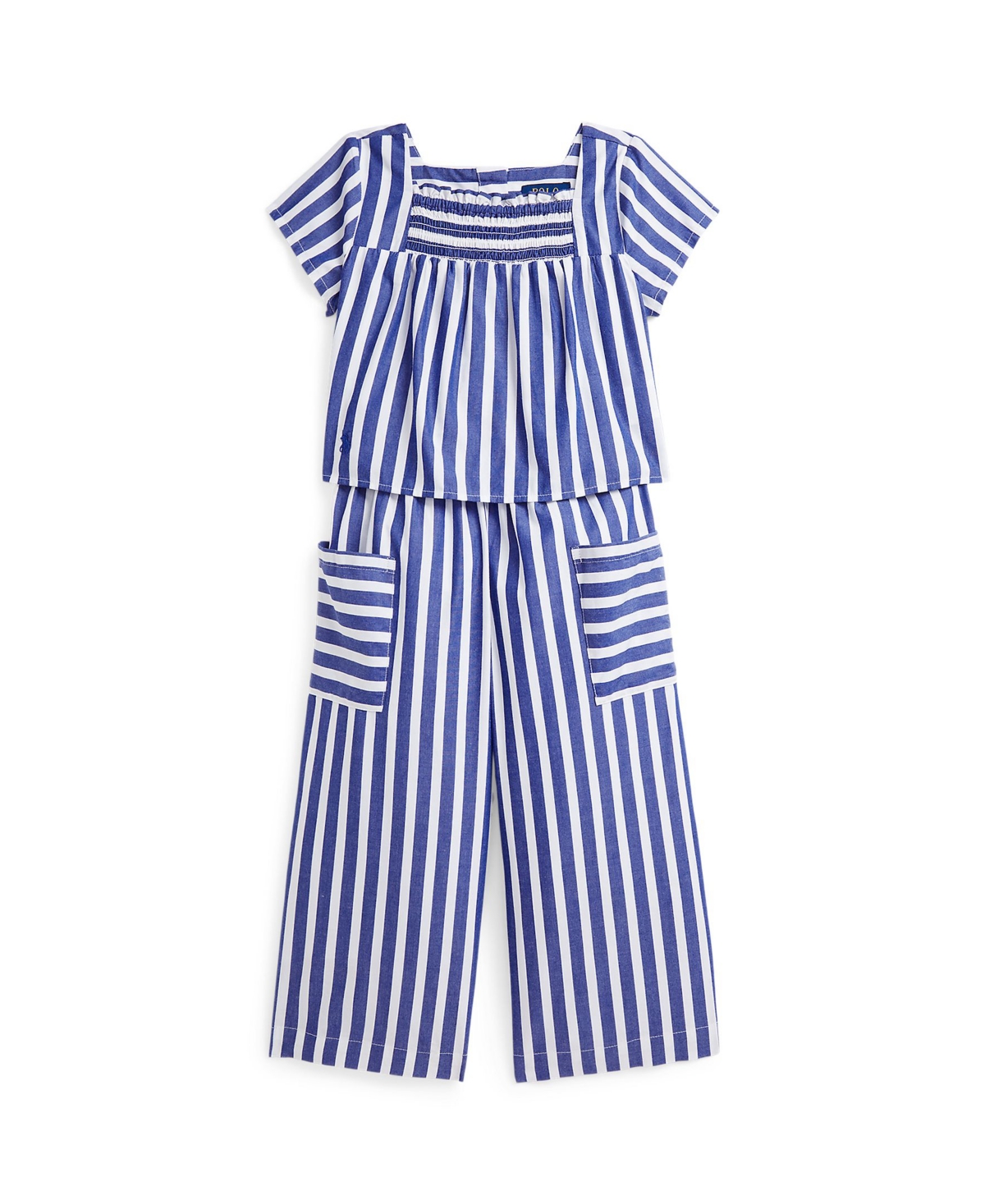 Polo Ralph Lauren Striped Cotton Top & Cropped Pant Set In Blue