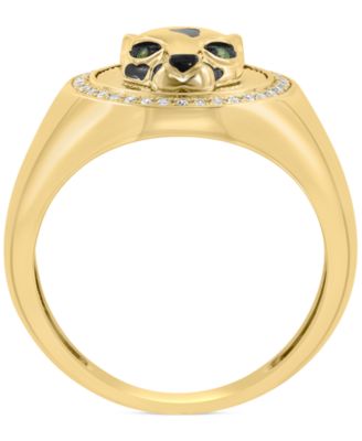 EFFY&reg; Men's Diamond (1/6 ct. t.w.) & Tsavorite Accent Panther Ring in 14k Gold