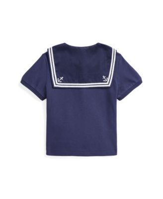 Toddler and Little Girls Stretch Mesh Sailor Polo Shirt