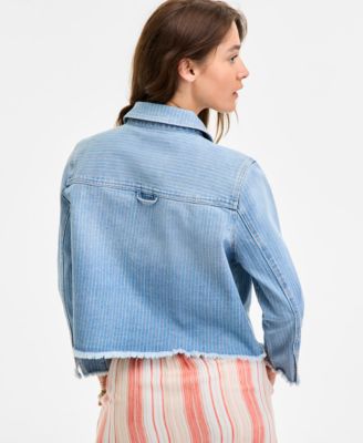 Women's Striped Denim Cropped Shacket