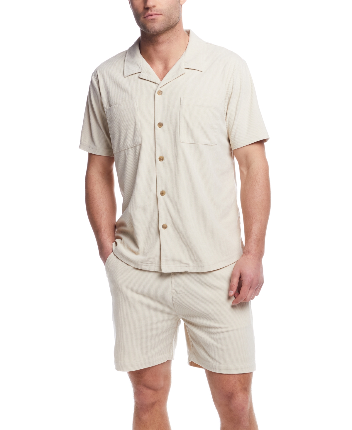Men's Regular-Fit Button-Down Corduroy Camp Shirt - Cream