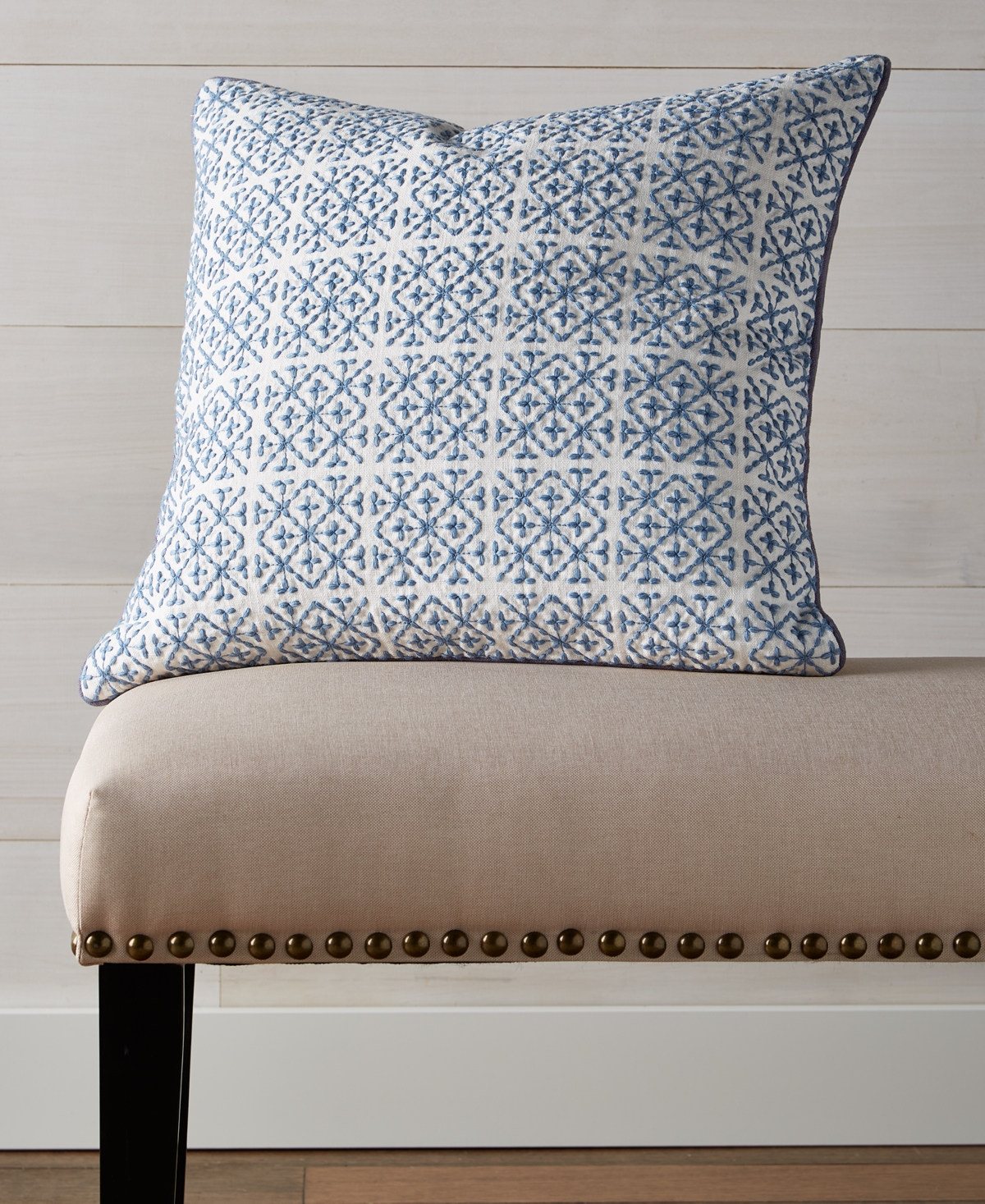 Charter Club Embroidered Tiles Decorative Pillow, 20" X 20", Exclusively At Macy's In Ocean