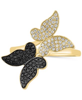 Black & White Diamond Butterfly Ring (1/3 ct. t.w.) in 14k Gold