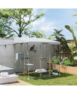 79" Large Catio, Galvanized Steel Outdoor Cat Enclosure with Canopy