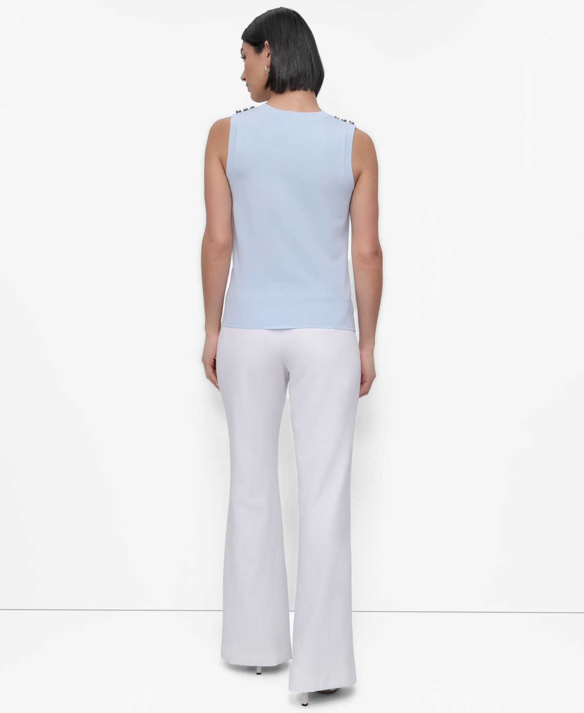 Dkny Shoulder Button Sleeveless Sweater In Skyway Blue