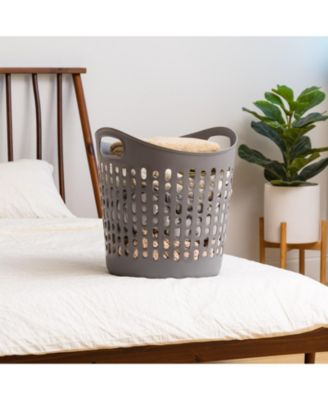 USA 3 Pack Laundry Basket 40L Durable and Flexible, Portable Round Bin, 1.15 Bushel Hamper for Storage with Ventilation Holes for Closet Dorm, Gray