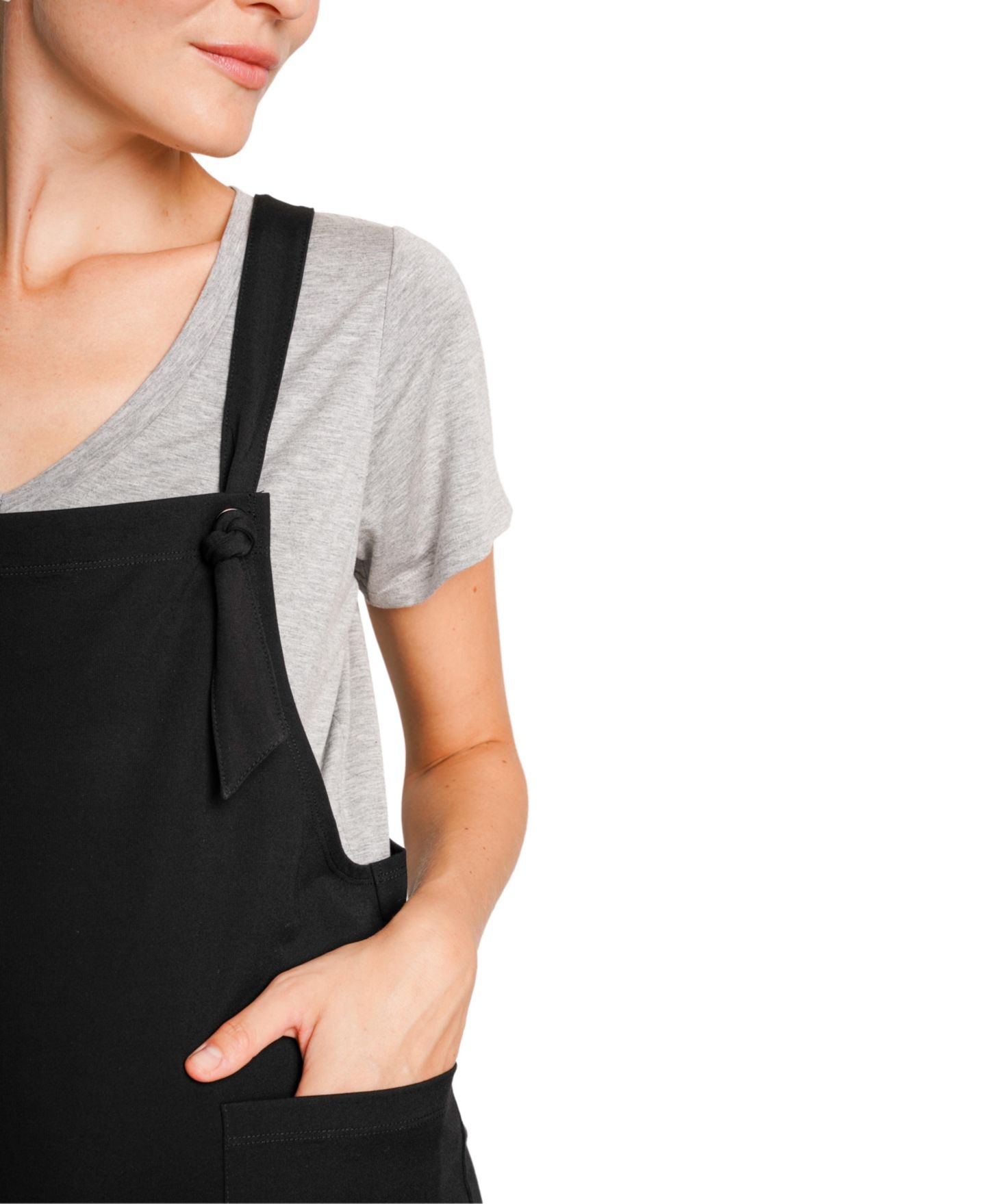 Женский комбинезон NOM Maternity Imogen Knit Tie-Strap Overalls, цвет: Однотонный чёрный — фото 8