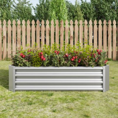 Metal Raised Garden Bed Rectangle Raised Planter 4ft L x 2ft W x 1ft H for Flowers Vegetables Herb Silver