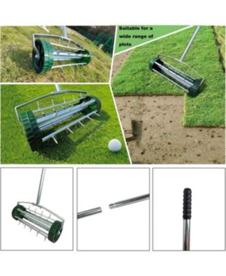 Heavy Duty Rolling Lawn Aerator,Rolling Lawn Aerator,  Rotary Push Tine Spike Soil Lawn Aerator Gardening Tool with 3-Piece Long Steel Handle for Garden Yard Grass Maintenance,Garden Yard Rotary Push