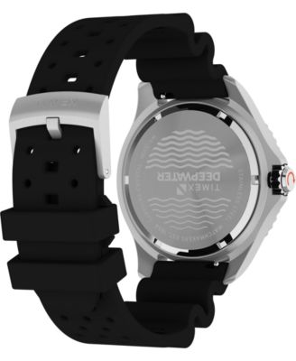 Men's Quartz Analog Black Rubber Watch, 44mm