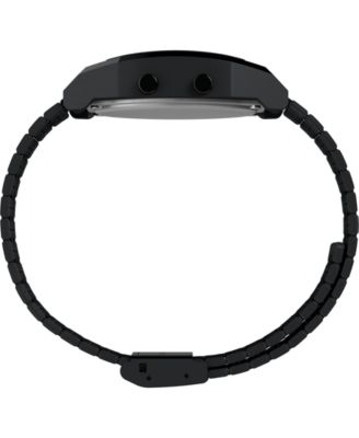 Men's Quartz Digital Black Stainless Steel Watch, 36mm