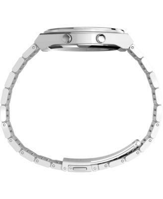 Men's Quartz Digital Silver-Tone Stainless Steel Watch, 39mm