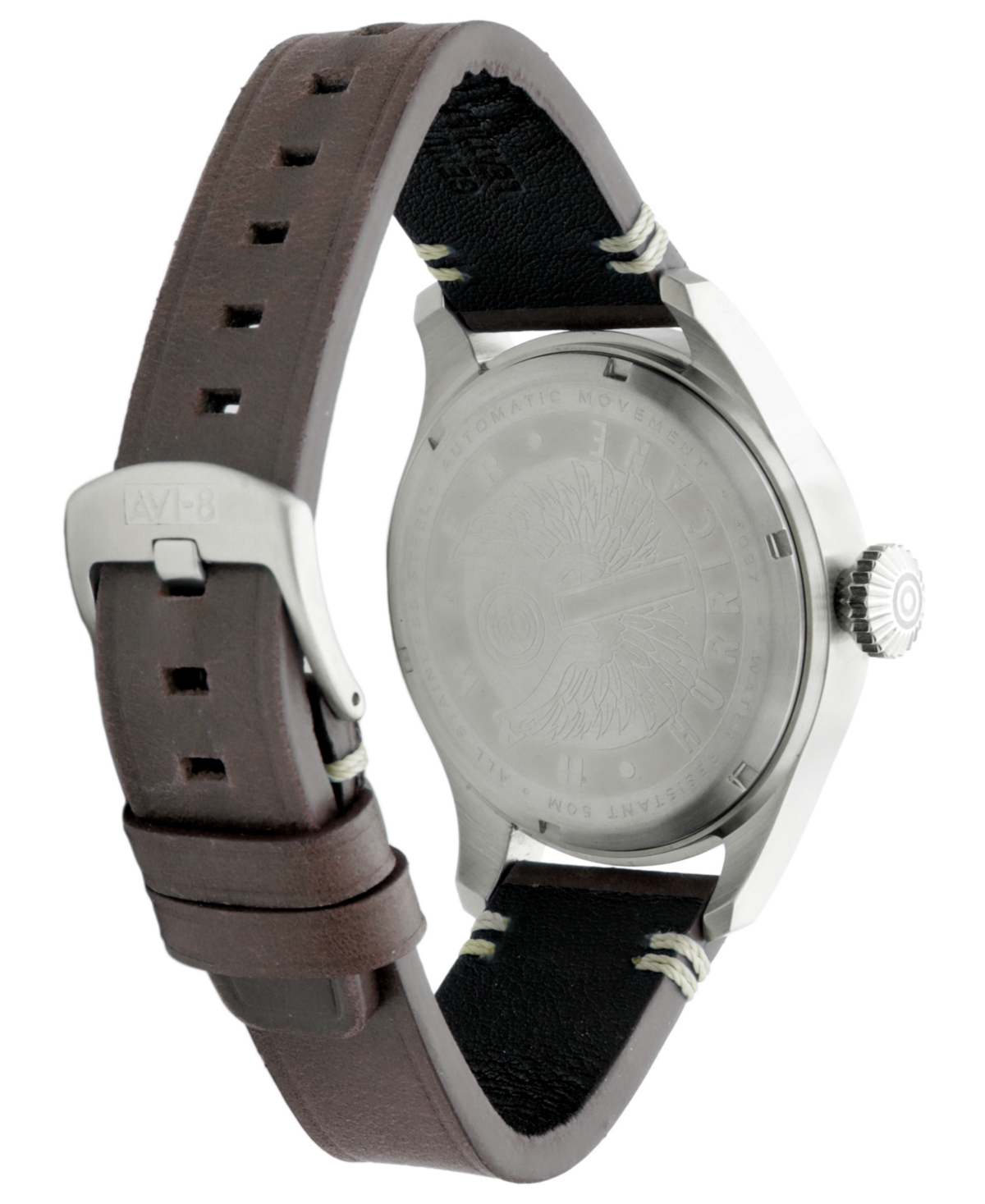 Avi-8 Men's Hawker Hurricane Clowes Automatic Brown Leather Strap Watch, 46mm In Black