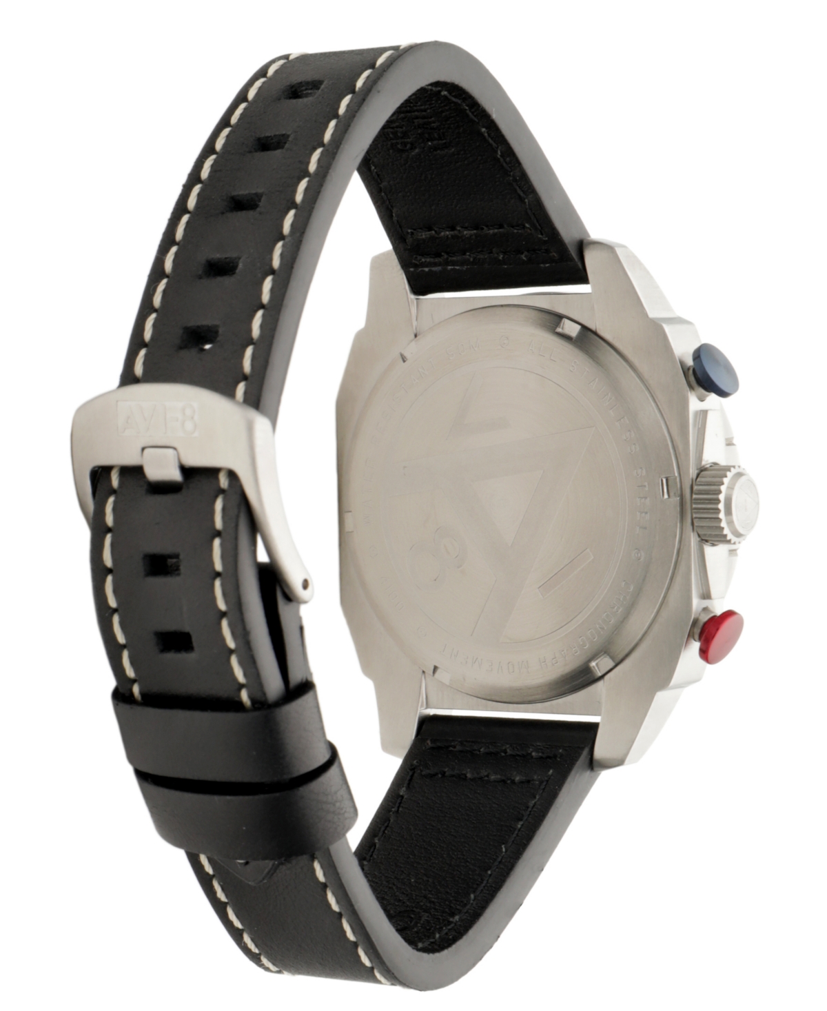 Avi-8 Men's Hawker Hunter Atlas Dual-time Chronograph Black Leather Strap Watch, 43mm In Gray