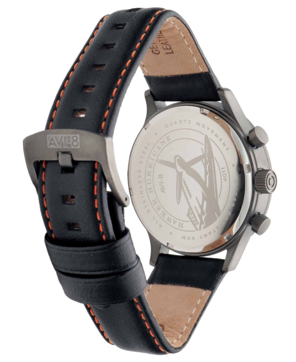 Avi-8 Men's Hawker Hurricane Classic Chronograph Black Leather Strap Watch, 43.5mm In Black