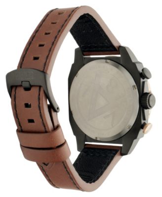 Men's Hawker Hunter Atlas Dual-Time Chronograph Brown Leather Strap Watch, 44mm