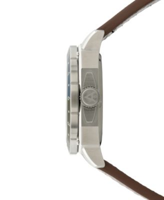 Men's Hawker Hunter Atlas GMT Automatic Brown Leather Strap Watch, 44mm