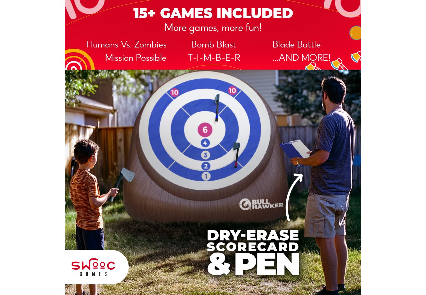 Детская игрушка SWOOC Bull Hawker Over 6ft Tall Inflatable Foam Axe Game with 15+ Games, 2-8 Players, Ages 4+, цвет: Коричневый — фото 4