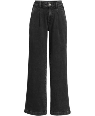 Women's High Rise Soft Denim Pleated Wide Leg Trousers Pant