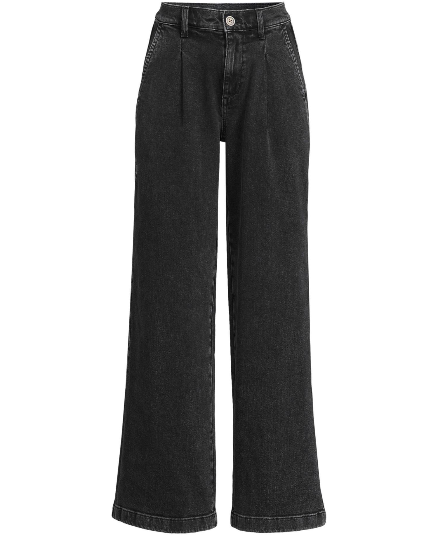Women's High Rise Soft Denim Pleated Wide Leg Trousers Pant