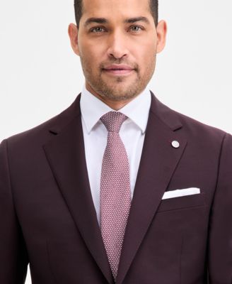 Men's Modern-Fit Bordeaux Wool-Blend Suit Separate Jacket 