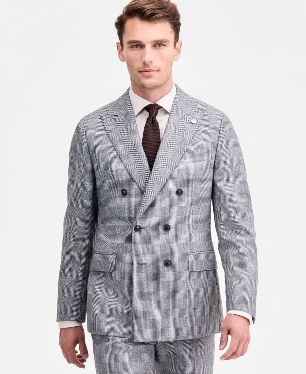 Мужской современный черно-белый двубортный костюм из смесовой шерсти с раздельным пиджаком