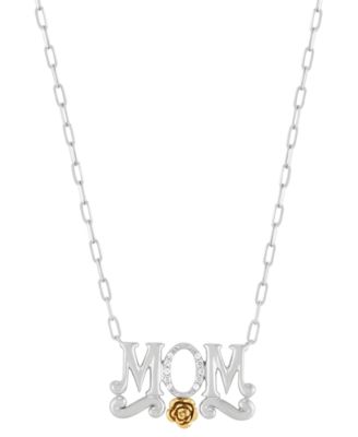 Macy's - Diamond Accent MOM Rose 18" Necklace in Sterling Silver & 14k Gold-Plate
