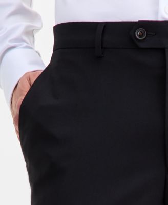 Men's Modern-Fit Stretch Black Solid Wool-Blend Suit Separate Pants