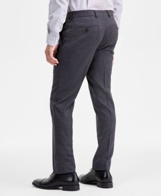 Men's Modern-Fit Stretch Charcoal Birdseye Wool-Blend Suit Separate Pants 