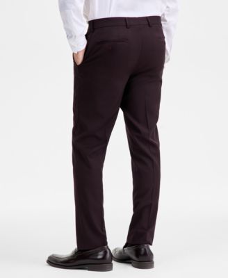 Men's Modern-Fit Stretch Bordeaux Wool-Blend Suit Separate Pants