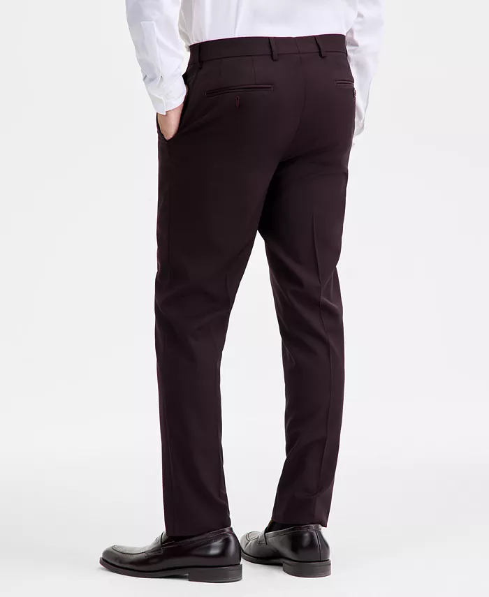 Men's Modern-Fit Stretch Bordeaux Wool-Blend Suit Separate Pants - thumbnail 4