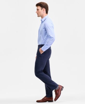 Men's Modern-Fit Stretch Blue Sharkskin Wool-Blend Suit Separate Pants