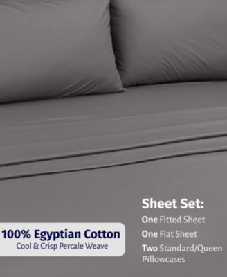Certified Luxury Queen Bed Sheet Set - 100% Egyptian Cotton Sheets Queen, Classic Percale, Deep Pockets, Cool and Durable Bedding