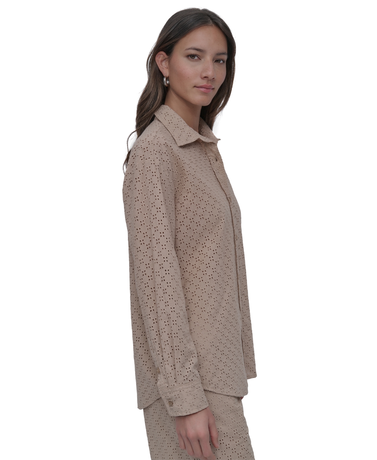Shop Dkny Jeans Petite Cotton Classic-fit Button-up Shirt In Pebble