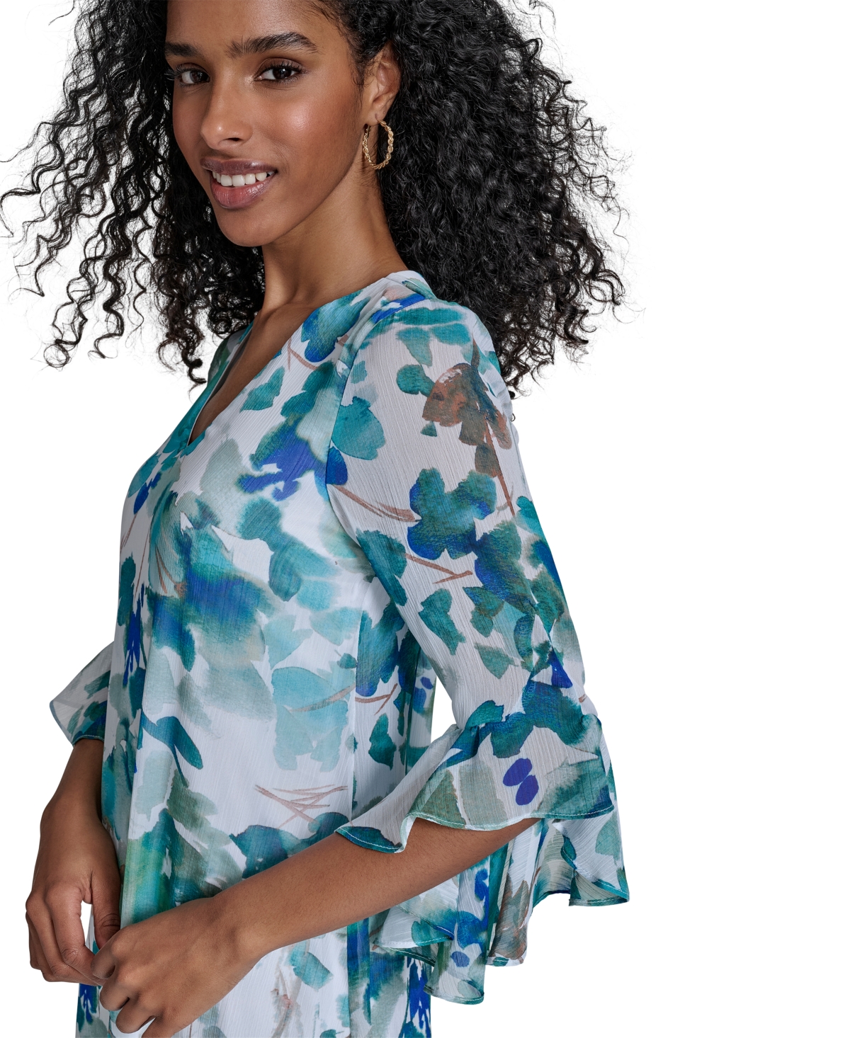 Calvin Klein Women's Floral 3/4-flutter-sleeve Shift Dress In Lake Multi