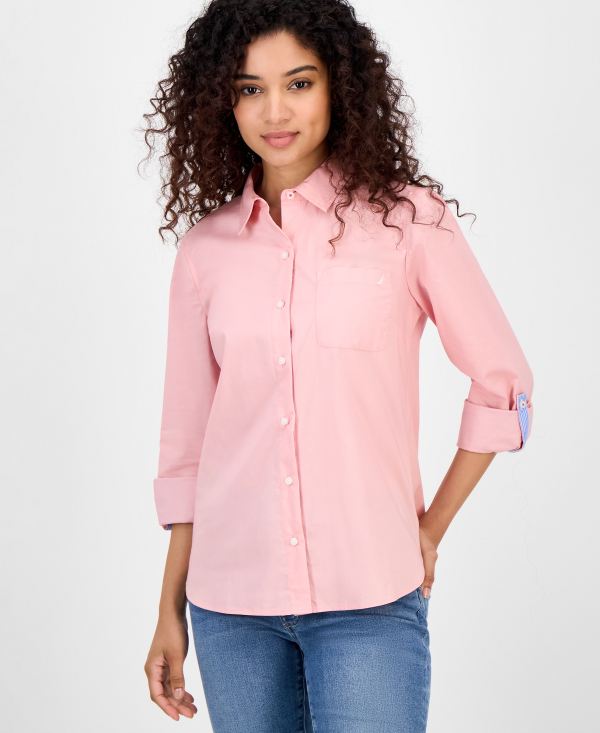 Women's Roll-Tab Button-Front Shirt - Bridal Rose