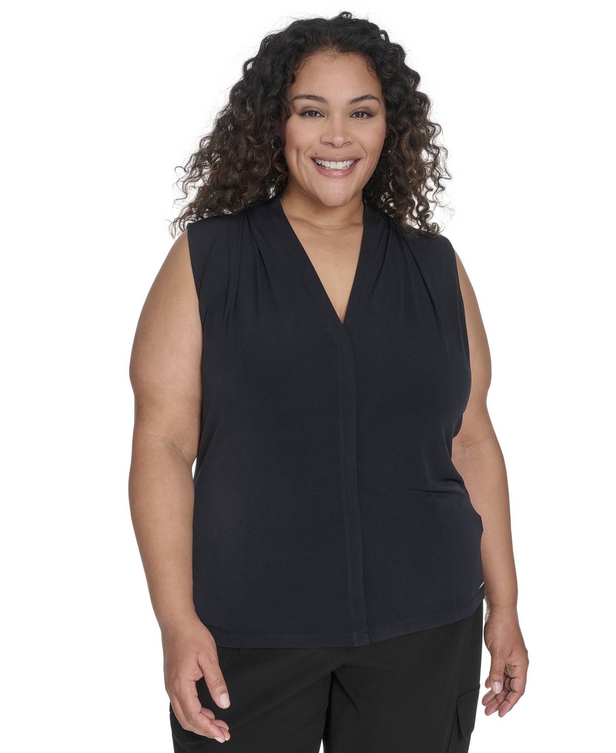Calvin Klein Plus Size Sleeveless V-neck Top In Navy