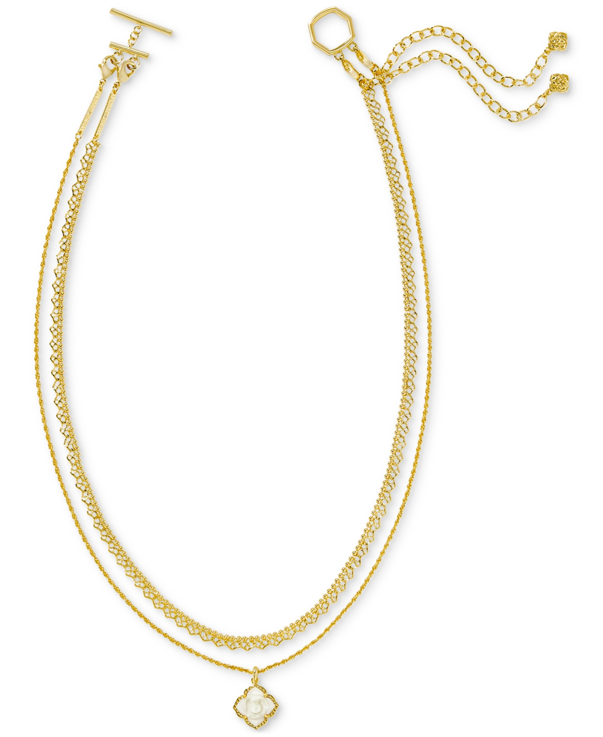 Kendra Scott Mother-of-pearl Rose Convertible Layered Pendant Necklace, 15" + 3" Extender In Gold Ivory Mother Of Pearl