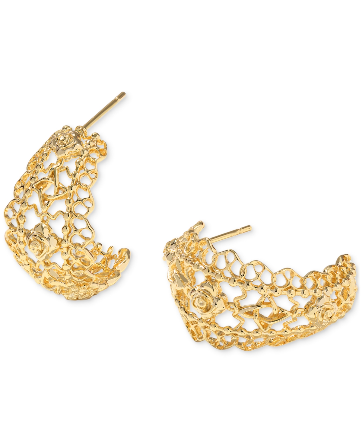 KENDRA SCOTT 14K GOLD-PLATED SMALL LACE HUGGIE HOOP EARRINGS, 0.89" 