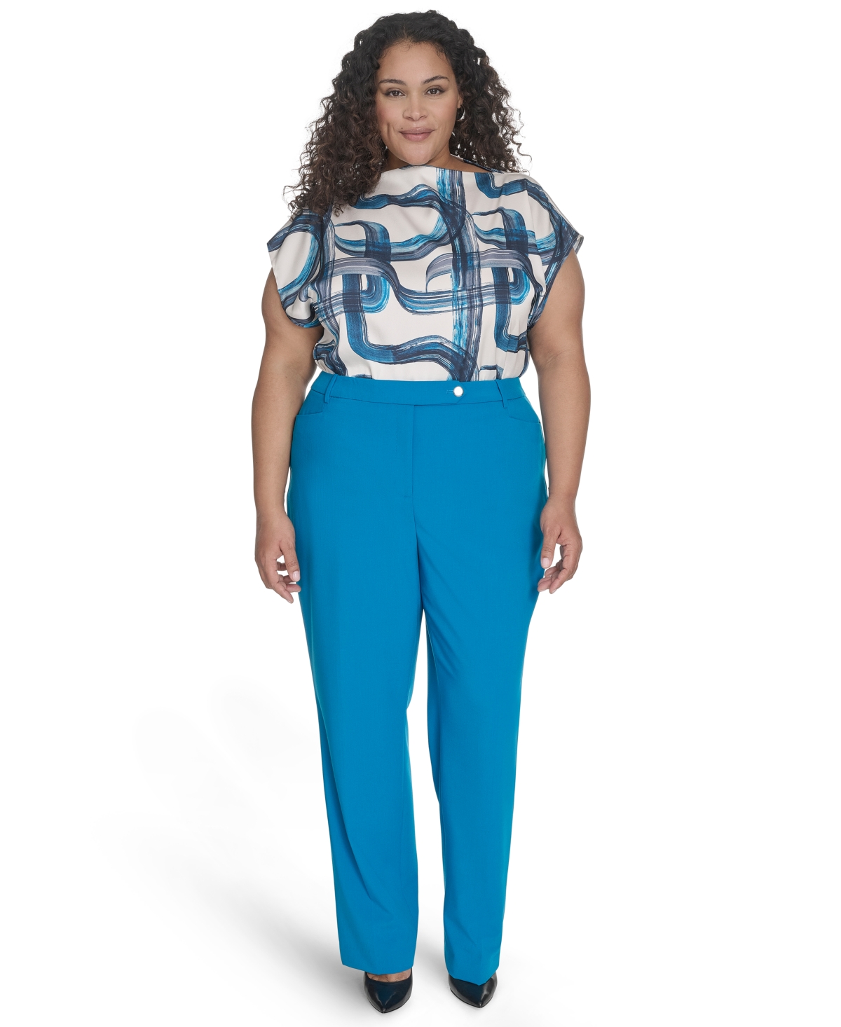 Calvin Klein Plus Size Lux Modern Fit Mid Rise Straight-leg Pants In Corsica