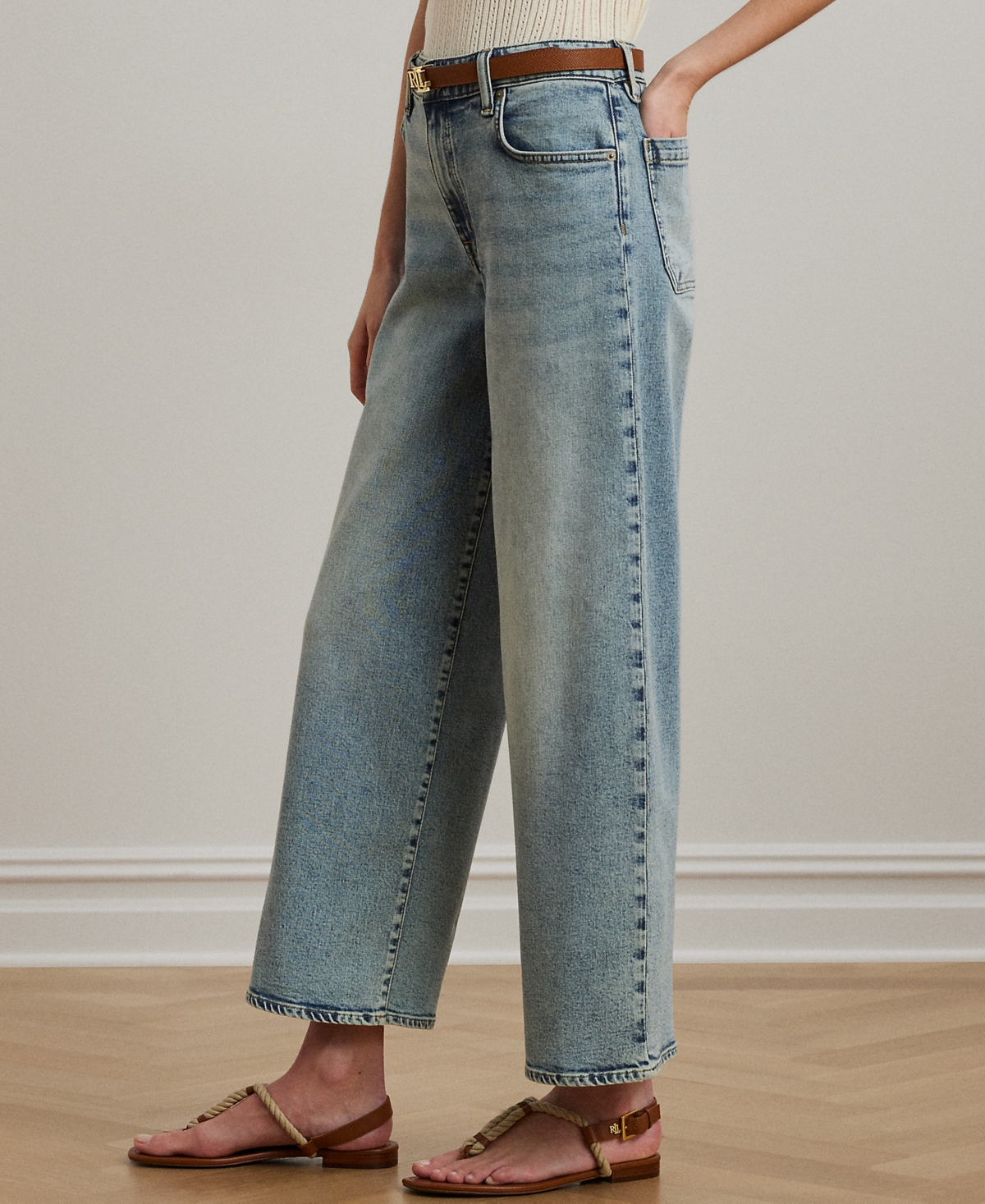 RALPH LAUREN PETITE HIGH-RISE WIDE-LEG CROPPED JEANS 