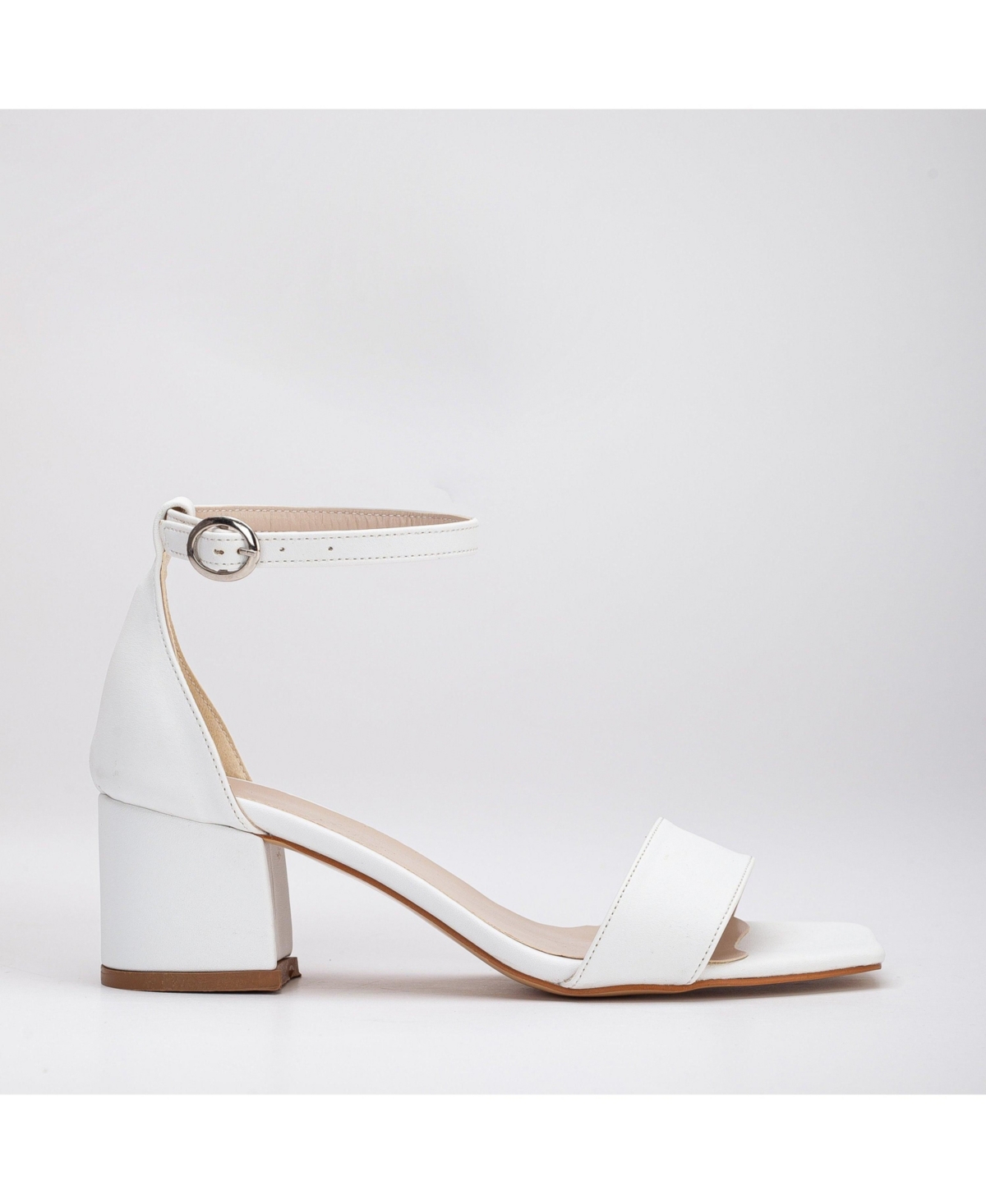 Iva Low Block Heel Sandals - Ivory faux leather