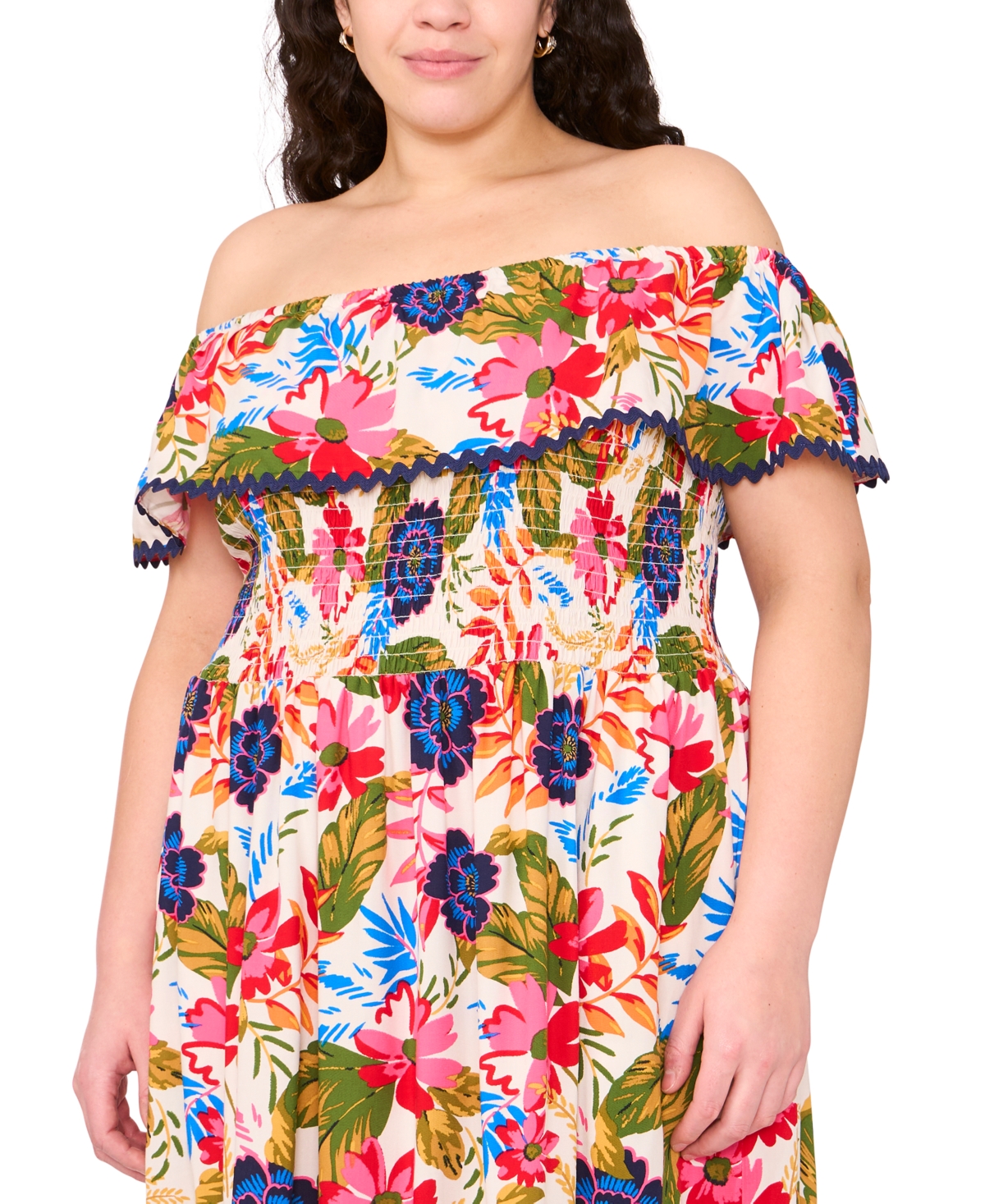 Msk Plus Size Floral Off-the-shoulder Smocked Maxi Dress
