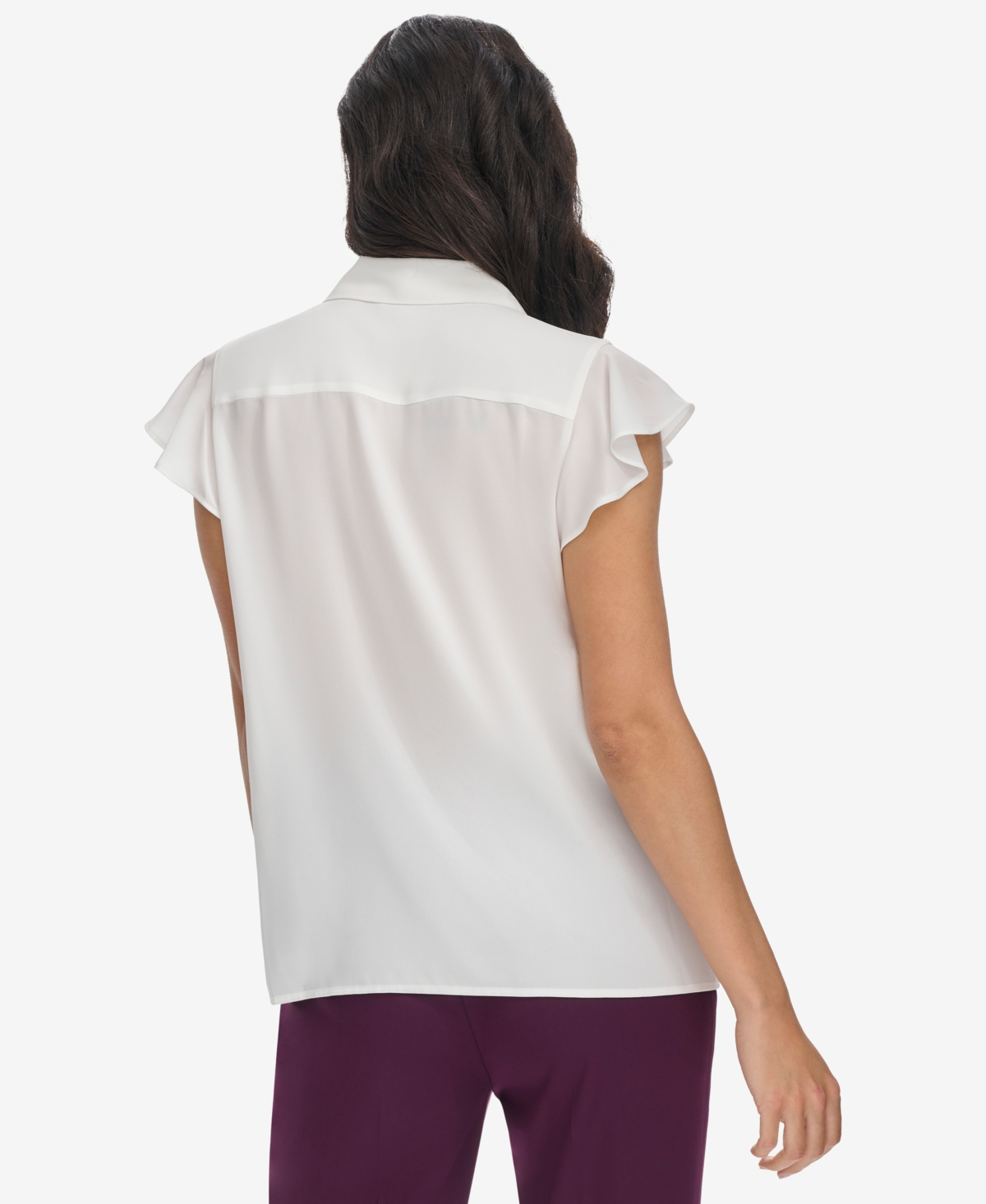 Calvin Klein Women's Collared Ruffled Short-sleeve Blouse In Cream