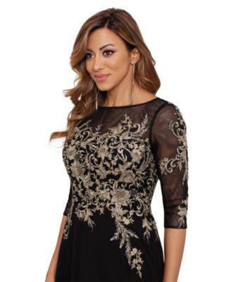 Embroidered 3/4-Sleeve Gown