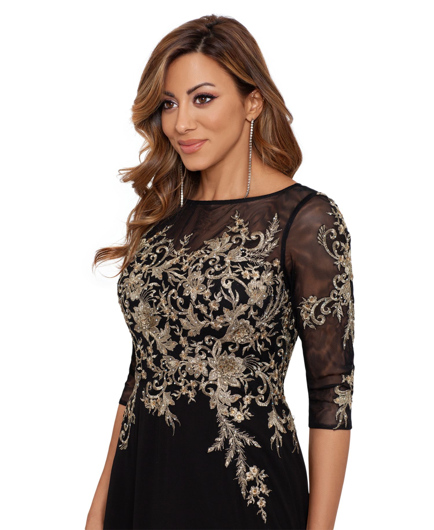 Women's Embroidered 3/4-Sleeve Gown