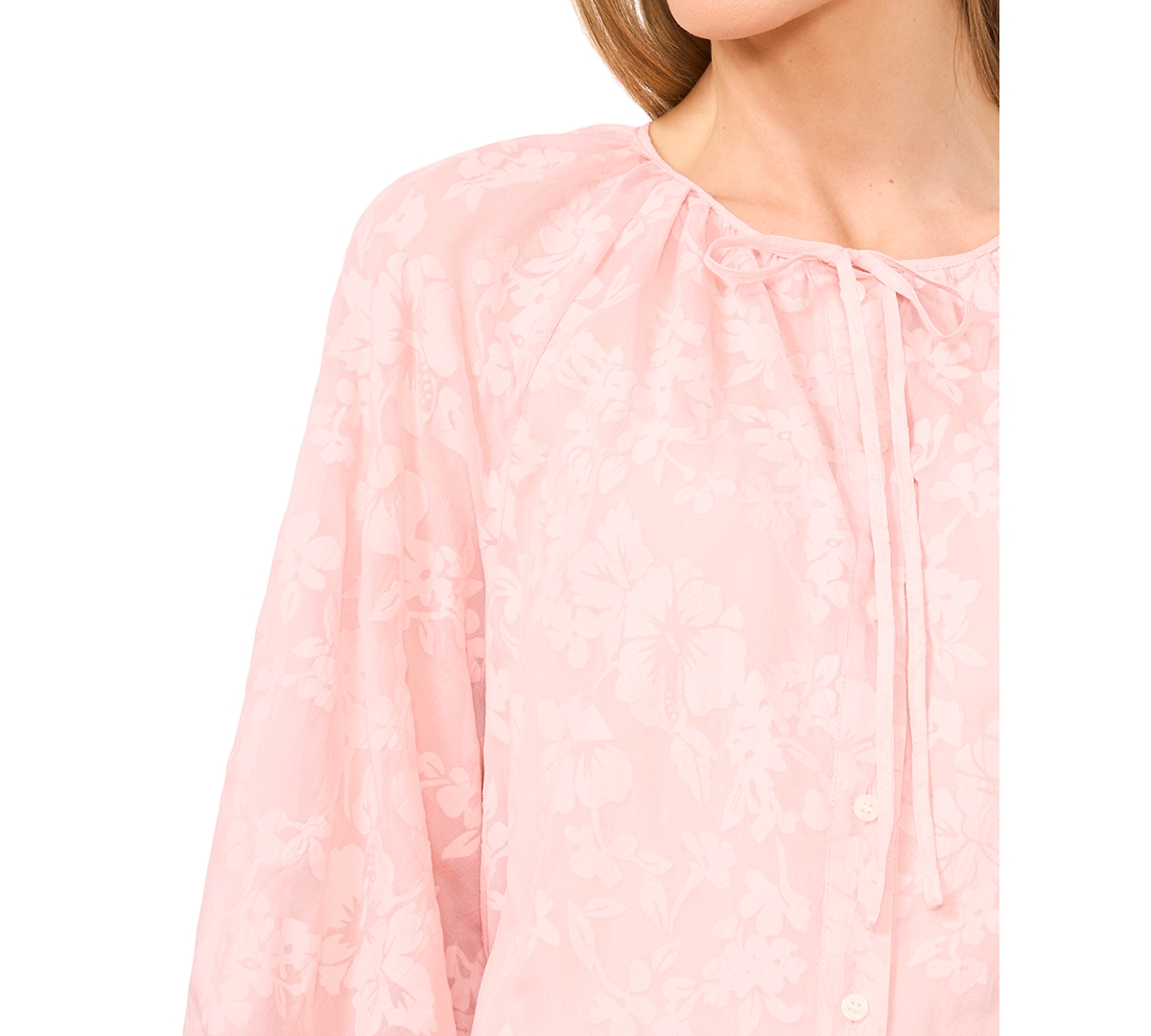 Shop Cece Women's Floral-lace Button-front Puff-sleeve Blouse In Sugar Peach