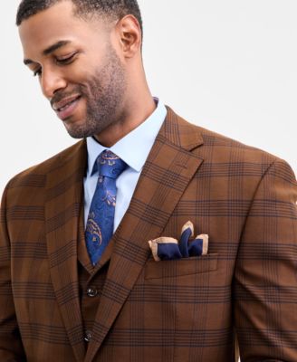 Men's Classic-Fit Brown/Navy Plaid Suit Separate Jacket