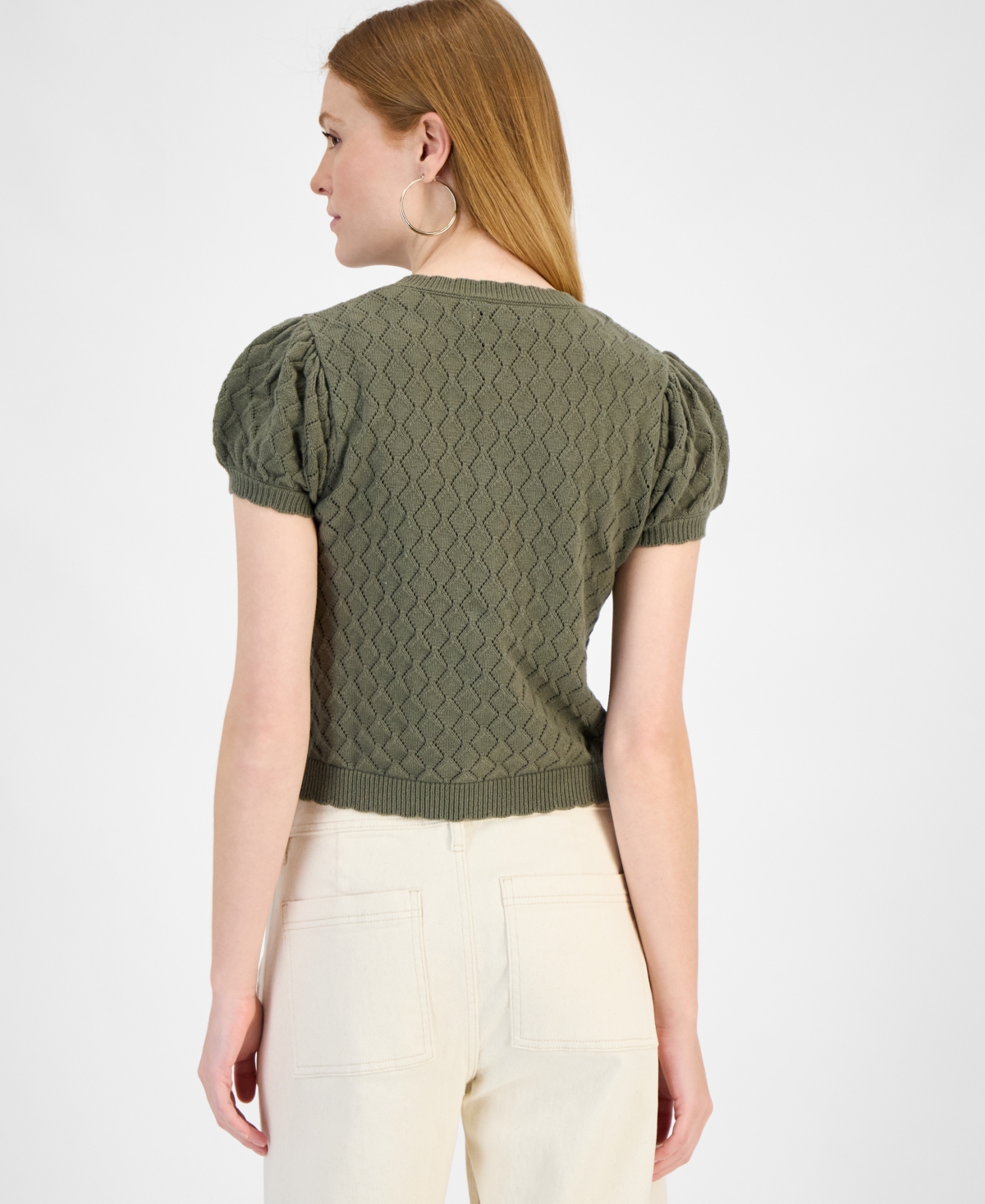 And Now This Petite Pointelle-knit Button-front Cardigan, Exclusively At Macy's In Crushed Oregano