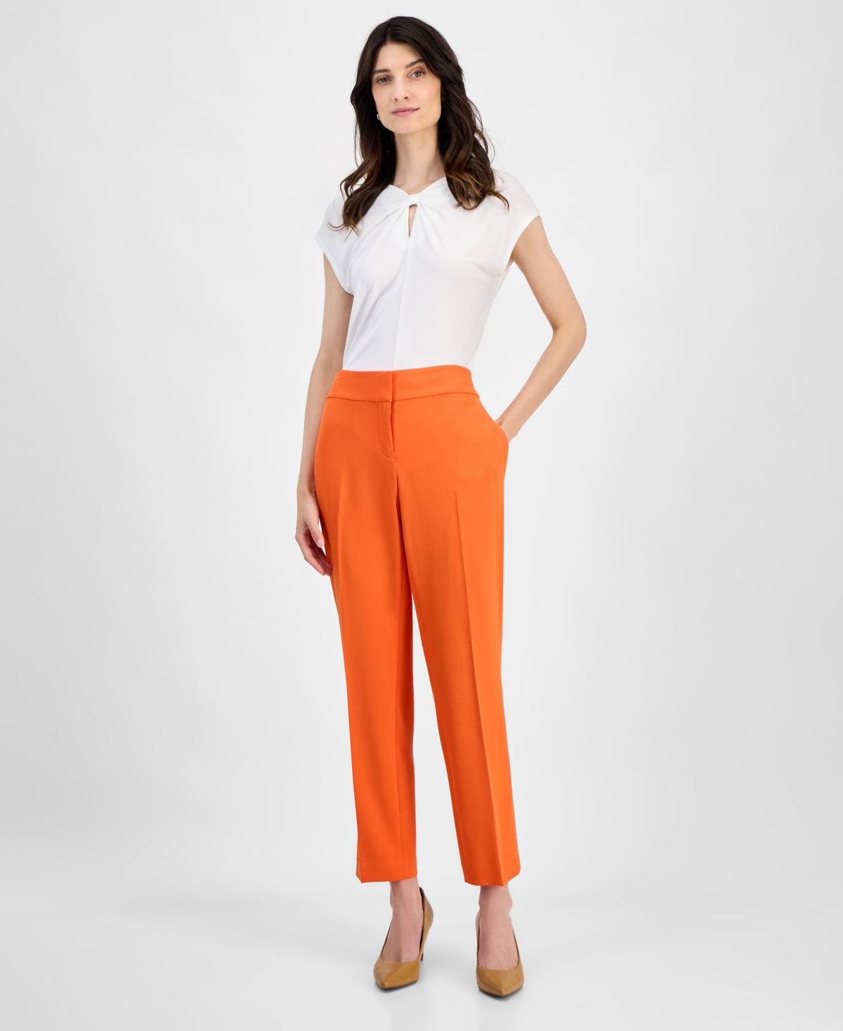 Kasper Press-pleat Fly-front Pants, Regular & Petite Sizes
